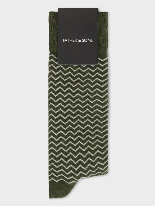 Chaussettes en coton bio mélangé kaki à motif - Father & Sons   - 1 