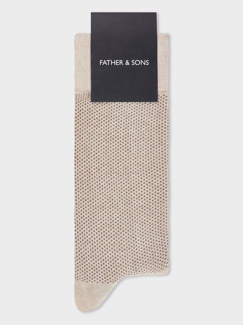 Chaussettes en coton bio mélangé beige à pois - Father & Sons   - 1 