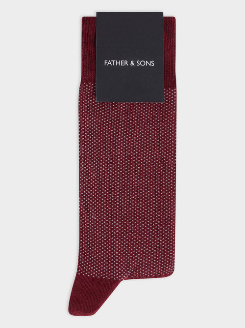 Chaussettes en coton bio mélangé bordeaux à pois - 1 - Father & Sons   - 19 