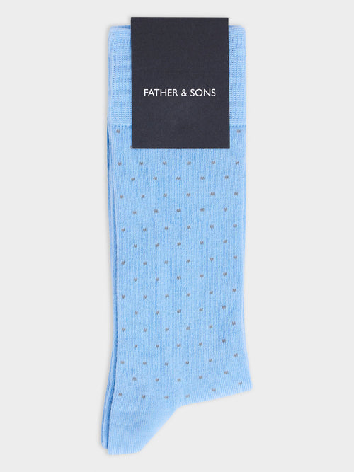 Chaussettes en coton bio mélangé bleu ciel à pois - 1 - Father & Sons   - 9 