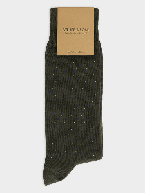 Chaussettes en coton bio mélangé kaki à pois - 1 - Father & Sons   - 12 