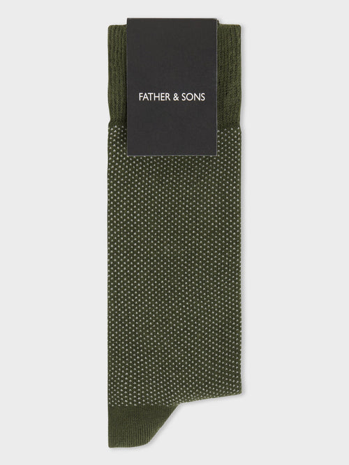 Chaussettes en coton bio mélangé kaki à pois - Father & Sons   - 1 