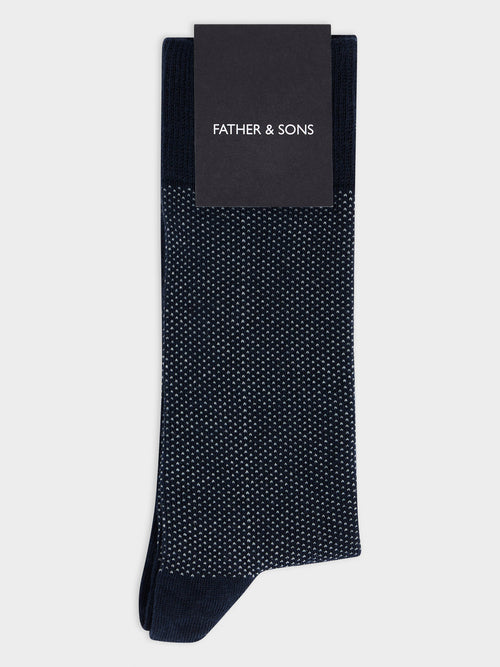 Chaussettes en coton bio mélangé bleu marine à pois - 1 - Father & Sons   - 10 