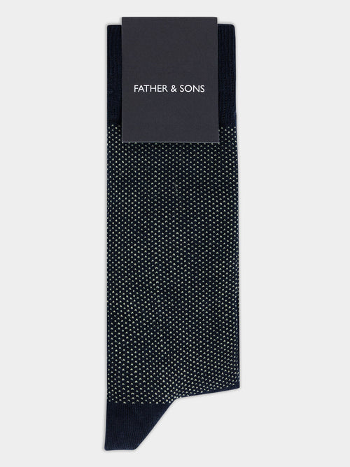 Chaussettes en coton bio mélangé bleu marine à pois - 1 - Father & Sons   - 11 