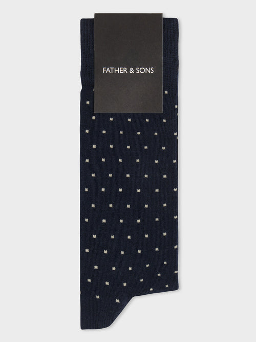 Chaussettes en coton bio mélangé bleu marine à pois - Father & Sons   - 1 