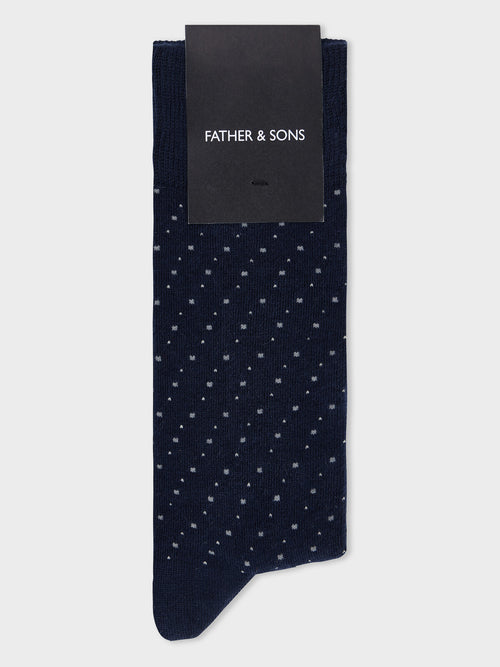 Chaussettes en coton bio mélangé bleu marine à pois - Father & Sons   - 1 