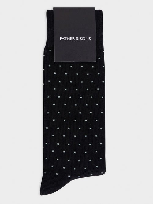 Chaussettes en coton bio mélangé noir à pois - 1 - Father & Sons   - 15 