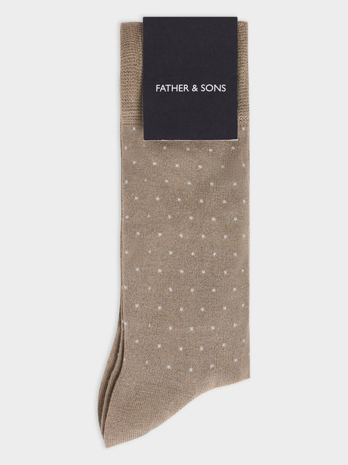 Chaussettes en viscose de bambou marron à pois - 1 - Father & Sons   - 17 