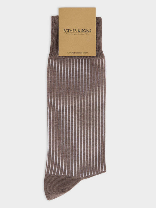 Chaussette en coton bio mélangé marron à rayures - 1 - Father & Sons   - 7 