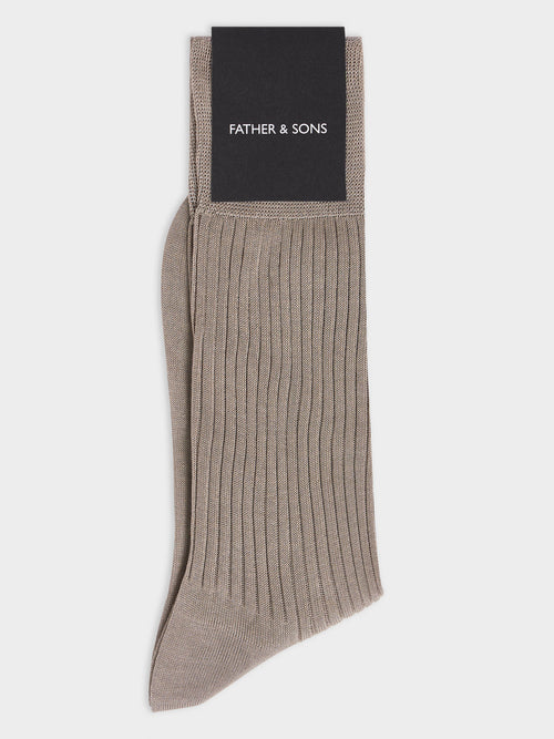 Chaussettes en coton fil d'Ecosse beige - 1 - Father & Sons   - 9 