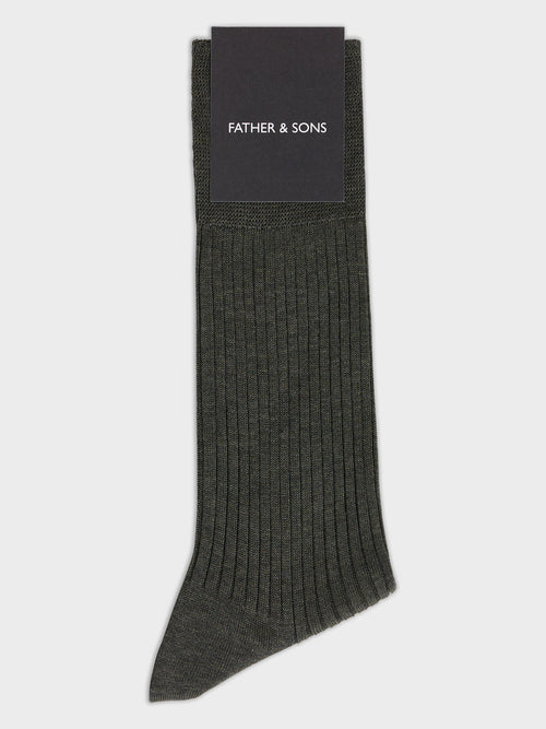 Chaussettes en coton fil d'Ecosse kaki - 1 - Father & Sons   - 7 
