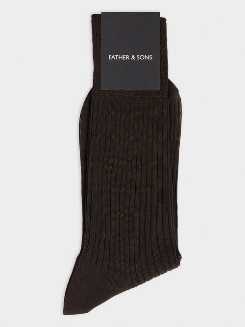 Chaussettes en coton fil d'Ecosse marron - 1 - Father & Sons   - 10 