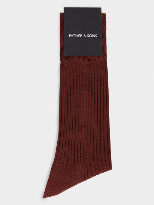 Chaussettes en coton fil d'Ecosse terracotta - 1 - Father & Sons   - 12 
