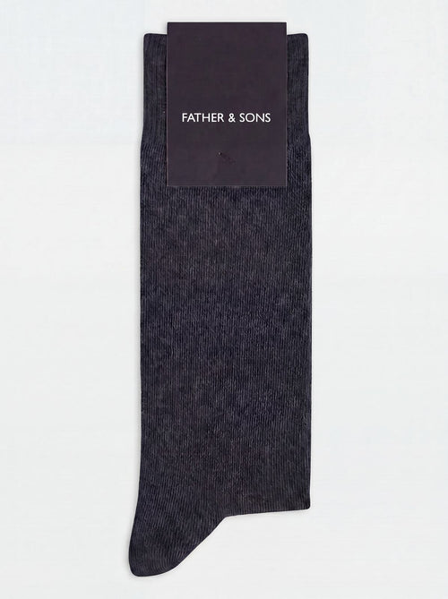 Chaussettes en coton mélangé uni gris anthracite chiné - 1 - Father & Sons   - 17 