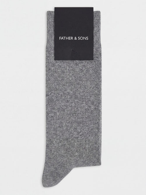 Chaussettes en coton mélangé uni gris moyen - 1 - Father & Sons   - 20 
