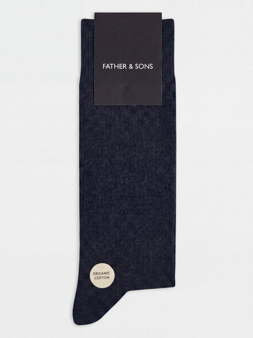 Chaussettes en coton mélangé uni marine - 1 - Father & Sons   - 18 