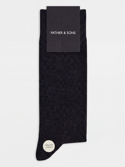 Chaussettes en coton mélangé uni noir - 1 - Father & Sons   - 16 