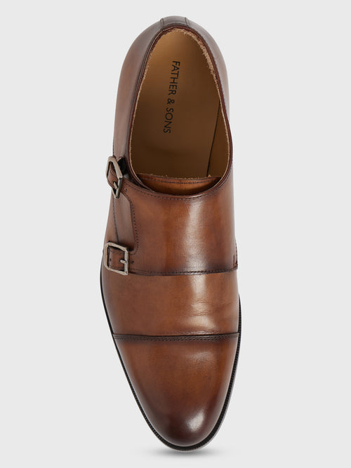 Chaussures à boucles en cuir lisse cognac - 2 - Father & Sons   - 10 