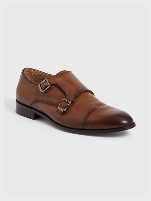 Chaussures à boucles en cuir lisse cognac - 1 - Father & Sons   - 10 