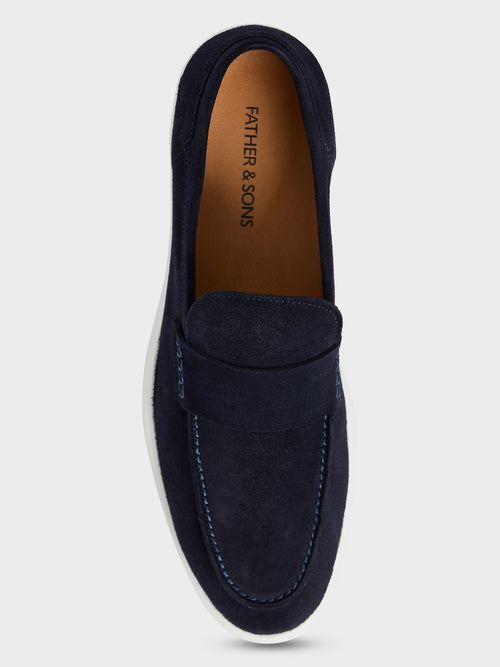 Mocassins en cuir nubuck bleu marine - 2 - Father & Sons   - 4 