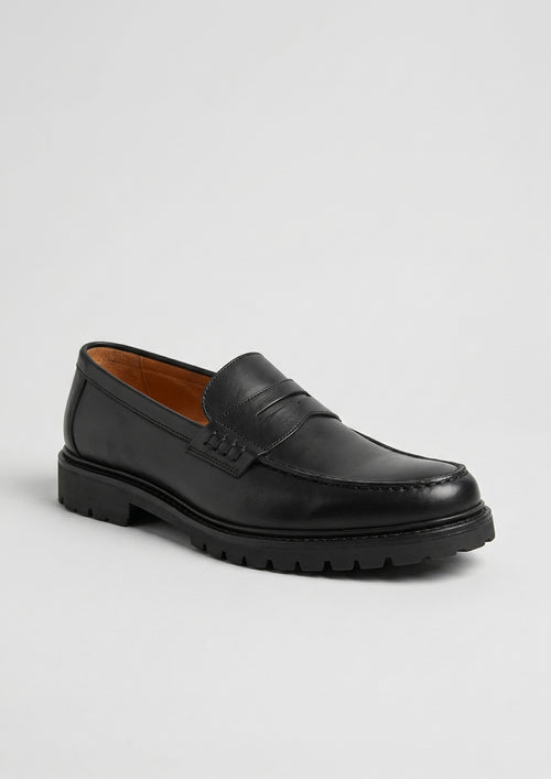 Mocassins en cuir lisse noir - Father & Sons   - 1 