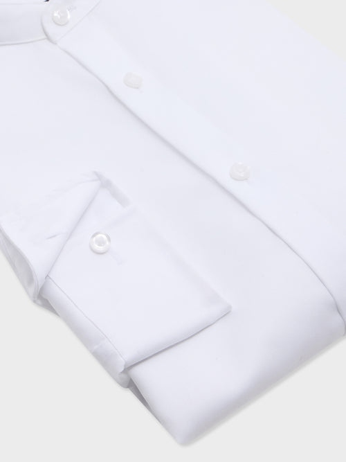 Chemise non-iron regular en twill de coton blanc à col officier - Father & Sons   - 3 