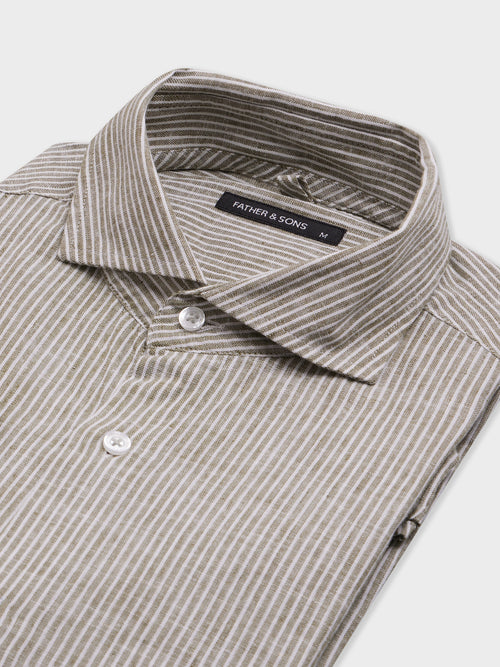 Chemise regular en pinpoint de coton et lin kaki à rayures - 2 - Father & Sons   - 24 