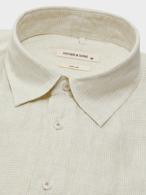 Chemise Slim en lin beige à carreaux - Father & Sons   - 2 