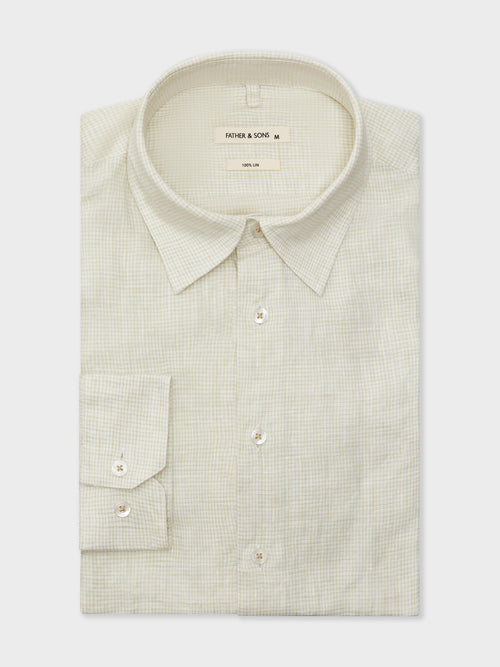 Chemise Slim en lin beige à carreaux - Father & Sons   -  