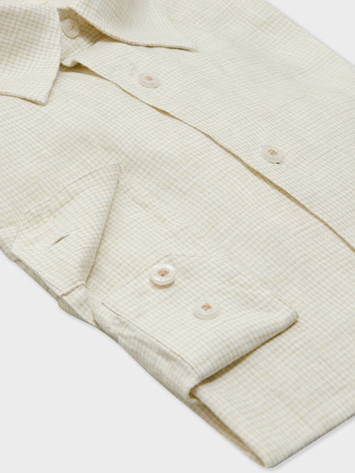 Chemise Slim en lin beige à carreaux - Father & Sons   - 3 