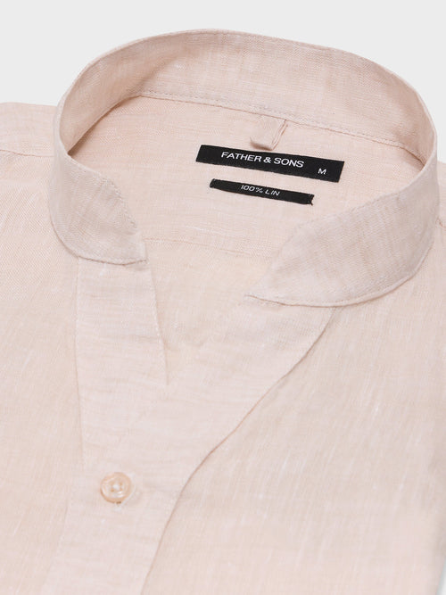 Chemise Slim en lin beige à col tunisien - 2 - Father & Sons   - 9 