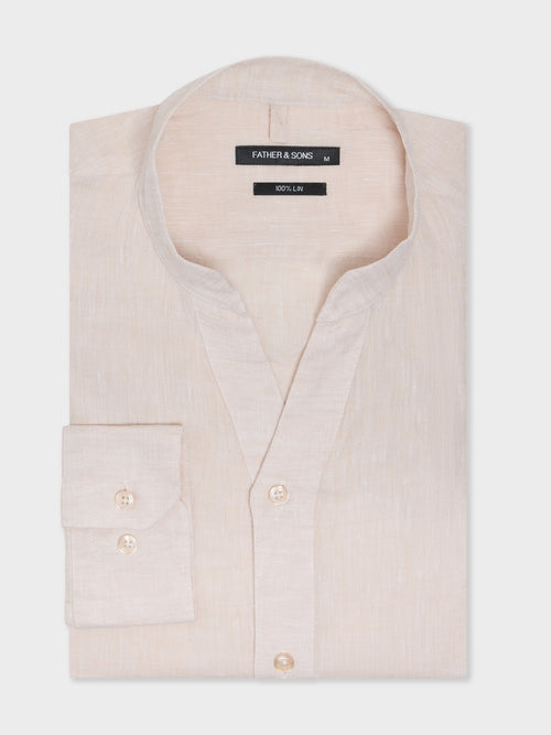 Chemise Slim en lin beige à col tunisien - 1 - Father & Sons   - 9 