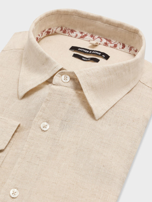 Chemise slim en lin beige - 2 - Father & Sons   - 14 