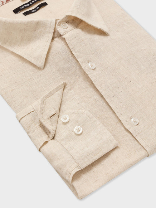 Chemise slim en lin beige - Father & Sons   - 3 