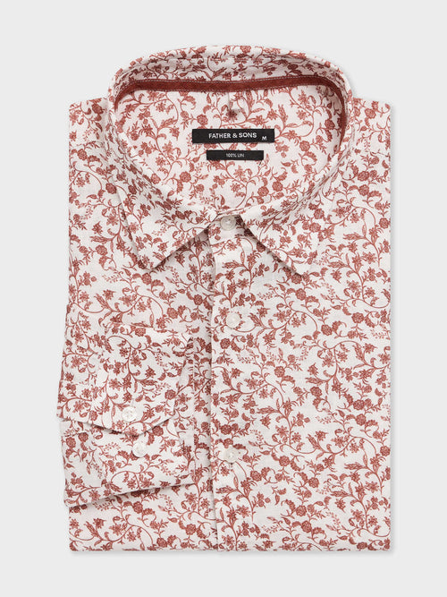 Chemise slim en lin à motif fleuri terracotta - 1 - Father & Sons   - 14 