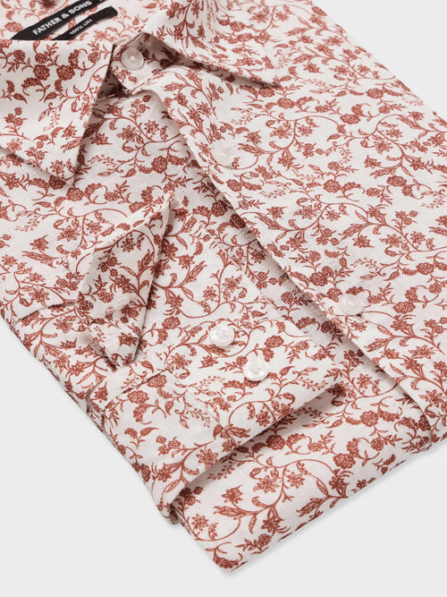Chemise slim en lin à motif fleuri terracotta - Father & Sons   - 3 