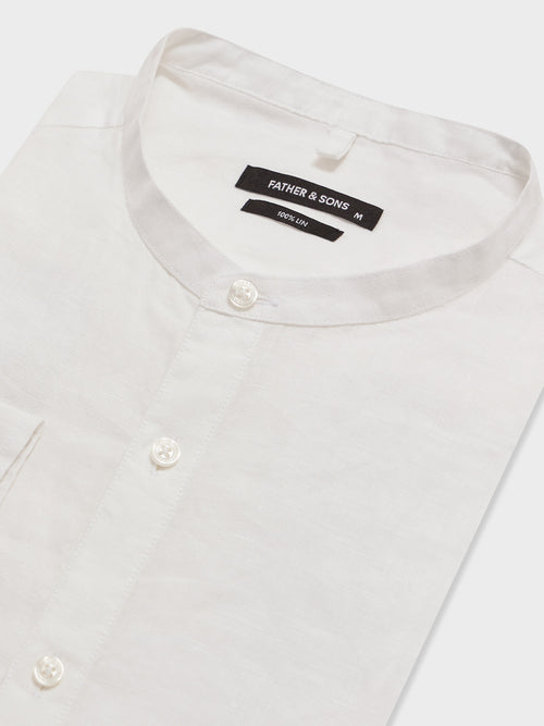 Chemise slim en lin blanc à col officier - 2 - Father & Sons   - 18 