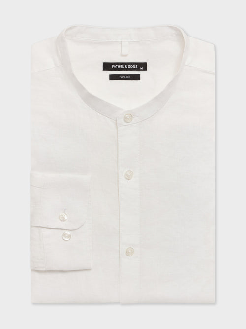 Chemise slim en lin blanc à col officier - 1 - Father & Sons   - 18 