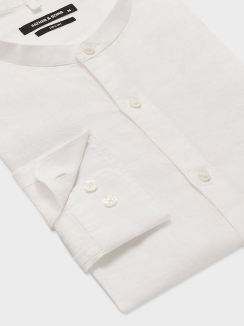 Chemise slim en lin blanc à col officier - Father & Sons   - 3 