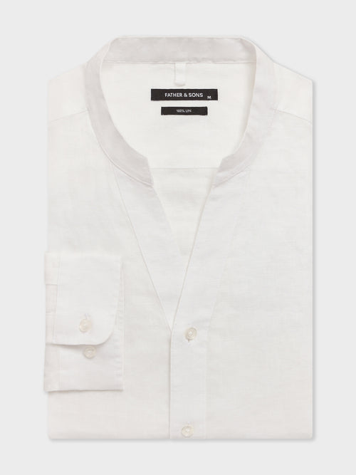 Chemise slim en lin blanc à col tunisien - 1 - Father & Sons   - 15 