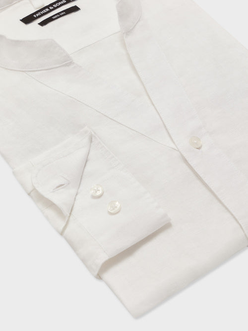 Chemise slim en lin blanc à col tunisien - Father & Sons   - 3 