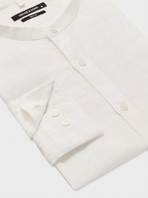 Chemise slim en lin blanc à col officier - Father & Sons   - 2 