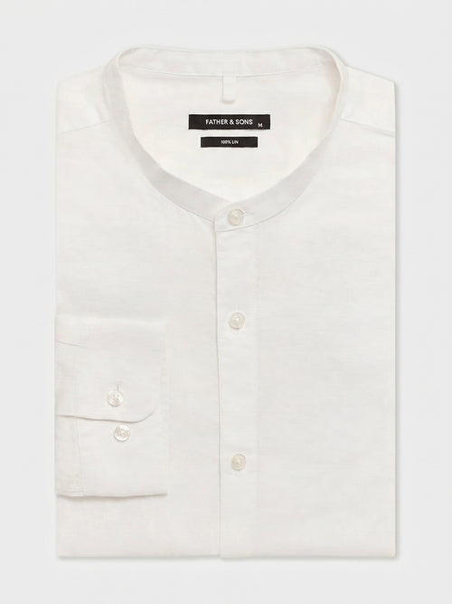 Chemise slim en lin blanc à col officier - Father & Sons   - 1 