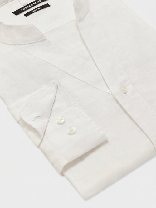 Chemise slim en lin blanc à col tunisien - Father & Sons   - 2 