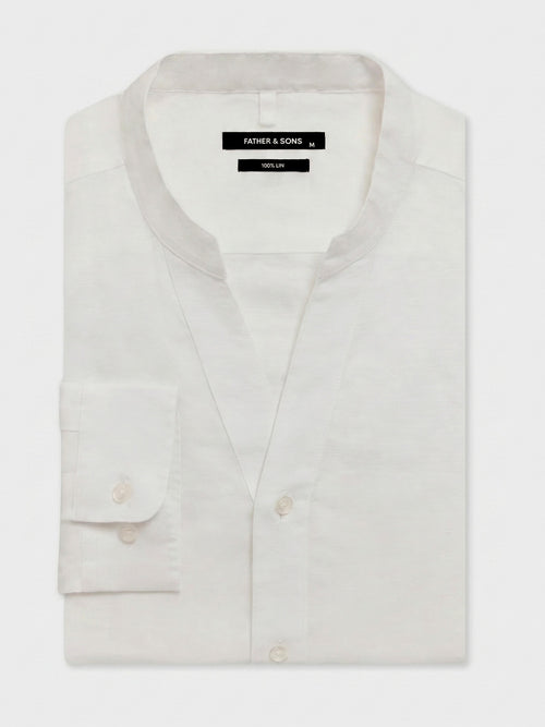 Chemise slim en lin blanc à col tunisien - Father & Sons   - 1 