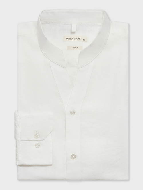 Chemise Slim en lin blanc à col tunisien - Father & Sons   - 4 