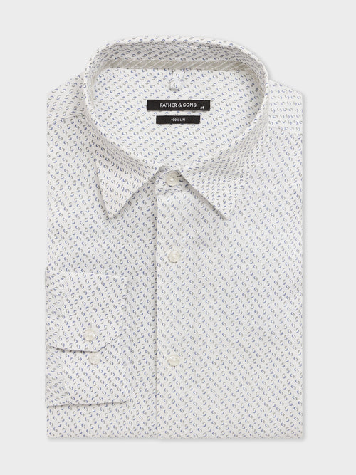 Chemise slim en lin à motif bleu et kaki - 1 - Father & Sons   - 10 