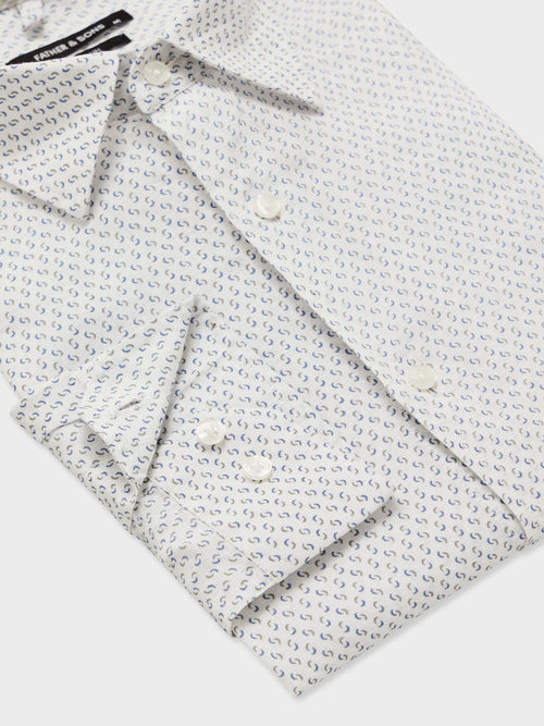 Chemise slim en lin à motif bleu et kaki - Father & Sons   - 3 