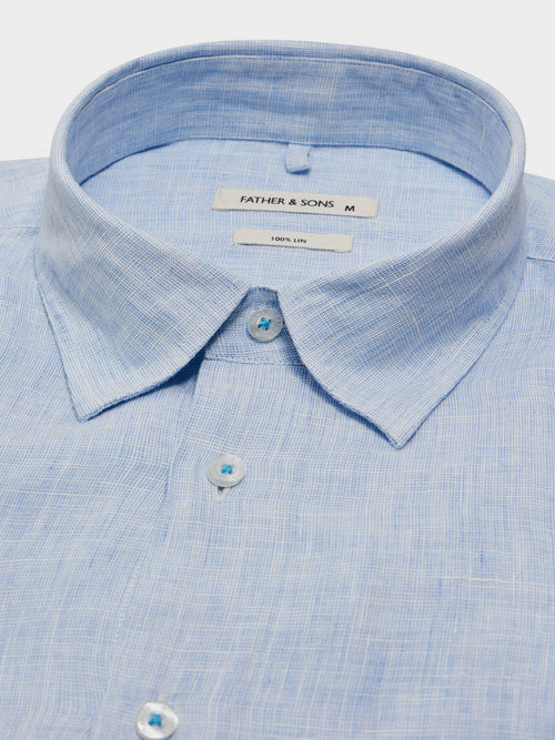 Chemise Slim en lin bleu ciel - 2 - Father & Sons   - 7 