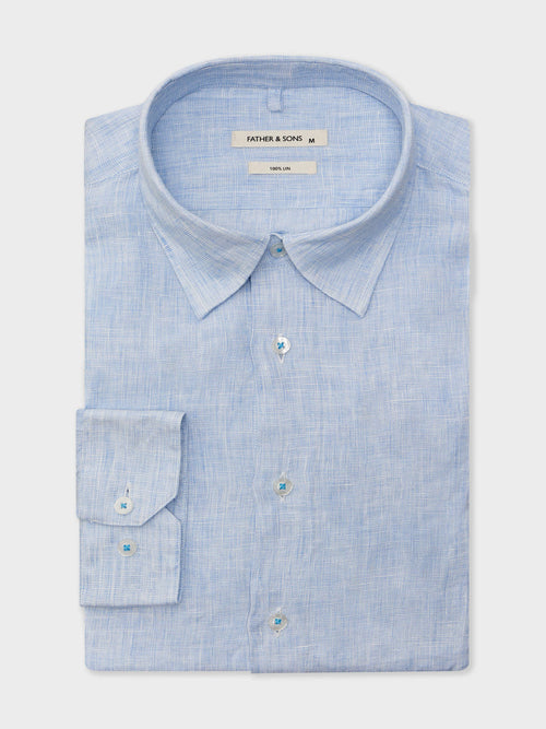 Chemise Slim en lin bleu ciel - 1 - Father & Sons   - 7 